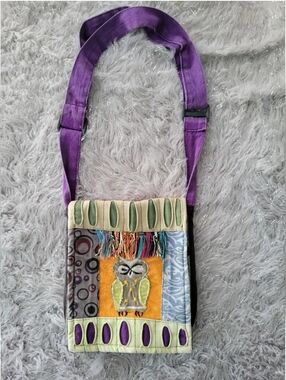 Vintage 90s Y2k Owl Patchwork Crossbody Bag Hippie Boho Festival Purse Embroider